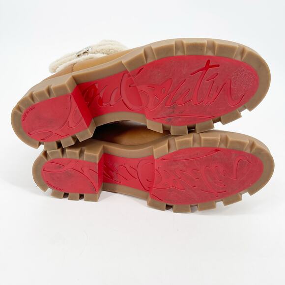 Christian Louboutin Tan Beige CL Chelsea Booty Lug Shearling Ankle Boots EU 39.5 - Picture 11 of 14